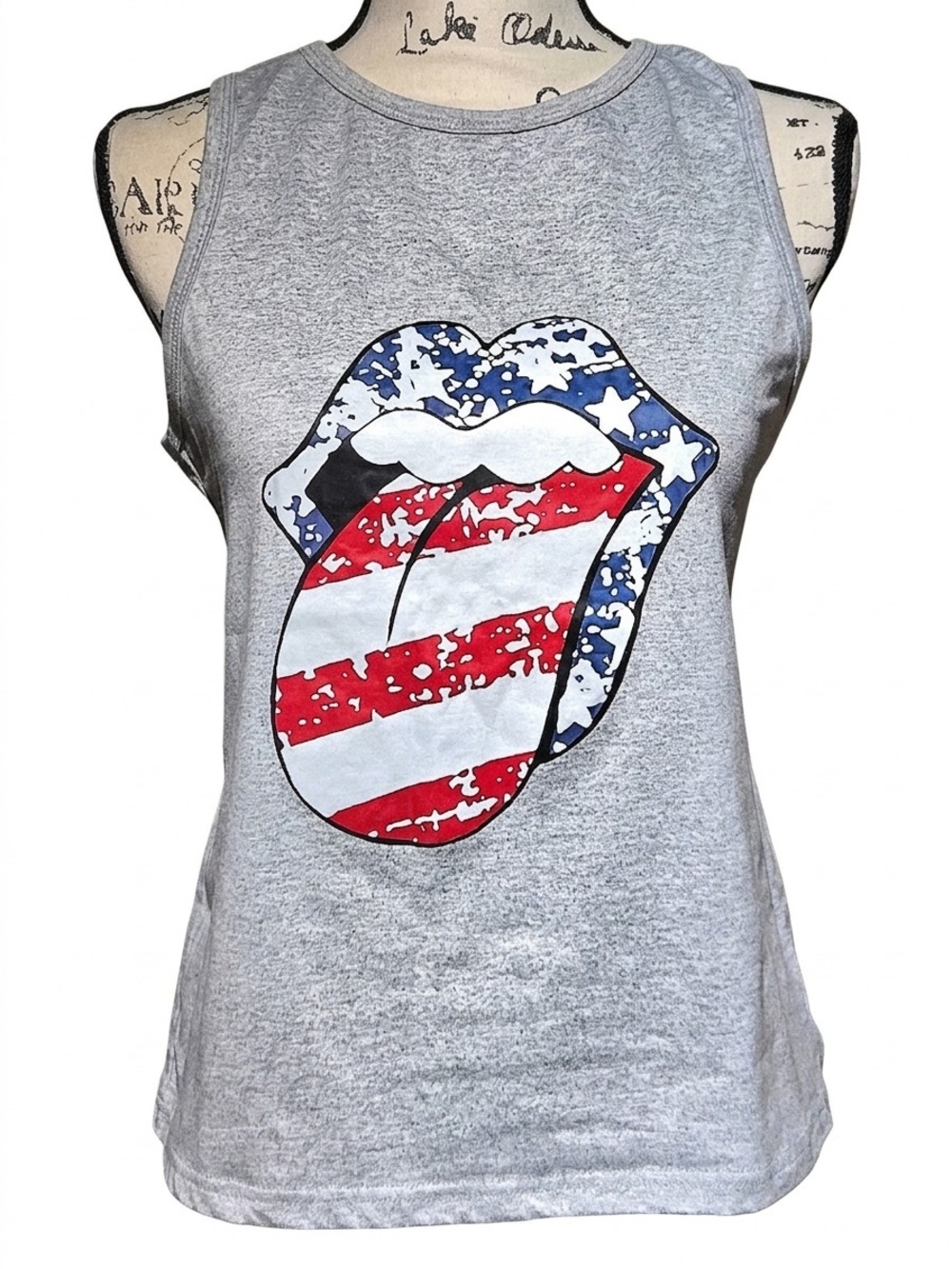 3/10$-Patriotic Stars Stripes Flag Lips Tongue Graphic Sleeveless Tank Top Shirt